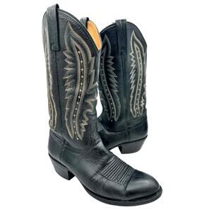 Lucchese 2000 men's western boots Black Italian kangaroo leather round toe SZ 8